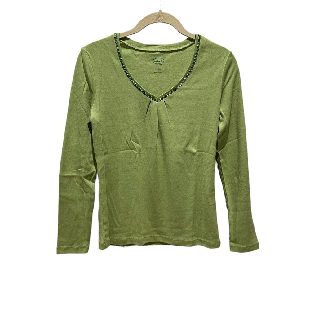 TALBOTS Beaded V-Neck Long Sleeve T-Shirt